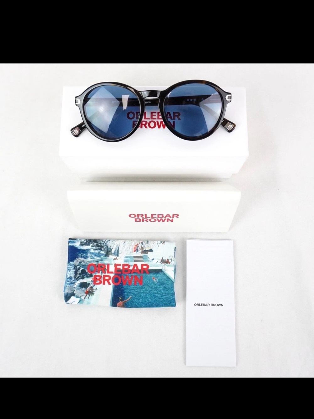 Orlebar Brown The Billie Acetate Sunglasses Tortoise Shell/Blue MSRP $395 NWT